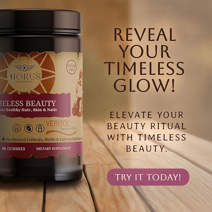 Horus Timeless Beauty Verisol Collagen Gummies – Sugar-Free Black Seed Oil Biotin Antioxidants – Hair Skin &amp Nails Support – Anti-Aging Supplement for Women – 90 Count
