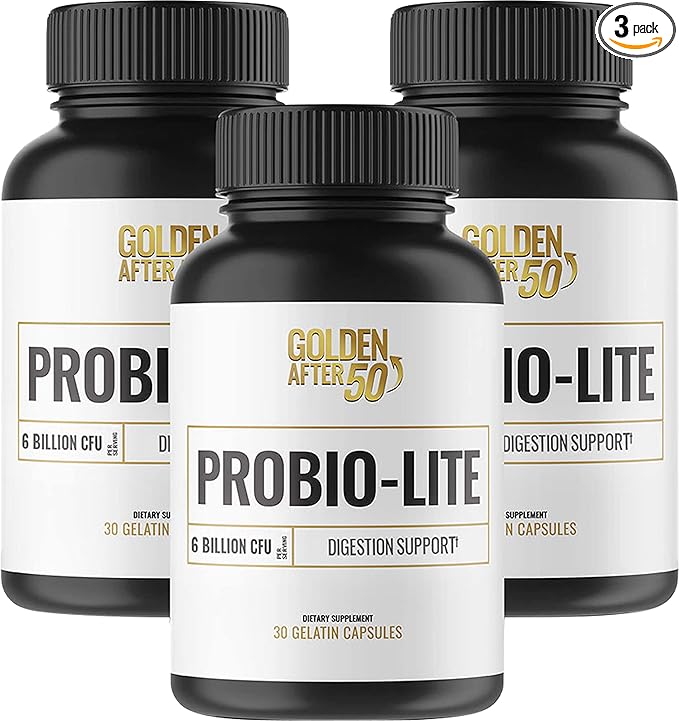 Golden After 50 Probio-Lite - for Gut Health and Digestion Support - Probiotics for Men and Women - 3 Bottles - Probiotics for Occasional Heartburn Gas Indigestion