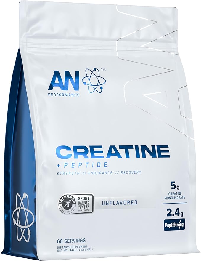 an Performance Creatine Monohydrate + Peptide | Micronized Powder | 5g Creatine 2.4g PeptiStrong | Vegan Gluten-Free Non-GMO | Workout Supplement for Men &amp Women | Unflavored | 60 Servings