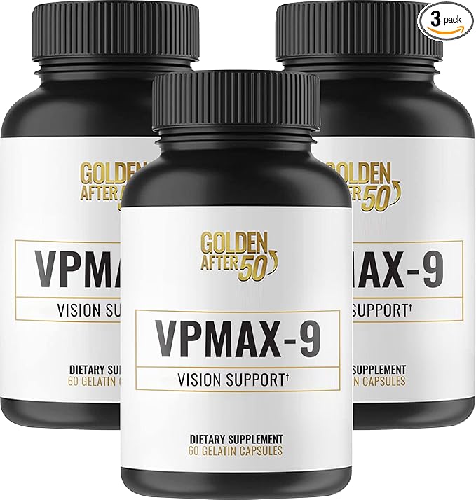 Golden After 50 VpMax-9 - Sight Care and Antioxidant Supplement with Eye Vitamins Lutein Lycopene and Bilberry Extract - 3 Bottles
