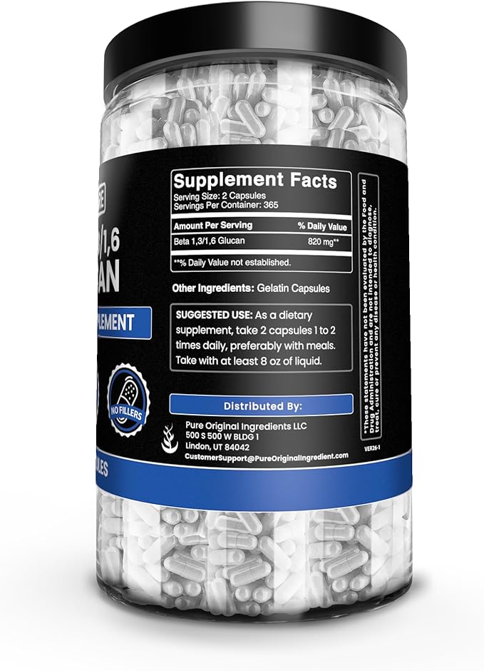 Pure Original Ingredients Beta Glucan 13/16 (730 Count) No Magnesium Or Rice Fillers Always Pure