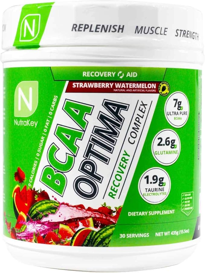 NutraKey BCAA Optima Post Workout Recovery Complex No Sugar No Carb Recovery Aid Strawberry Watermelon