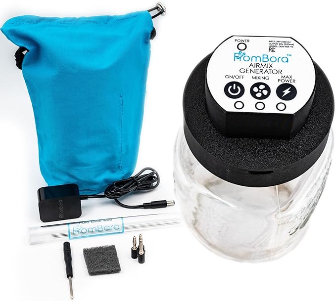 AirMix Colloidal Silver Generator Kit + 1pc 12ga 6 Spare Silver Pair