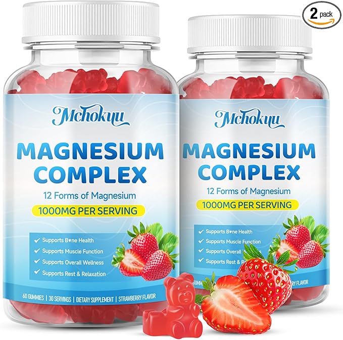 Magnesium Complex Gummies 1000mg | 12-in-1 Magnesium Complex Supplement with Glycinate Citrate Malate &amp Taurate Supports Muscle Function Bone Health Rest &amp Relaxation – Strawberry 120 Cou