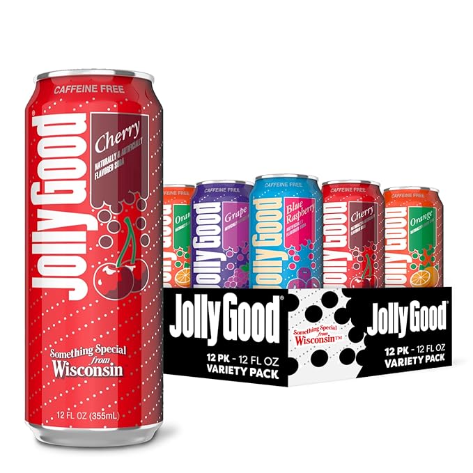 Jolly Good Classic Wisconsin Crafted Soda Variety Pack Flavored Soda Pop Drink Caffeine Free Soft Drinks for Adults &amp Kids Craft Soda for Mocktails &amp Cocktails Made in America 12 Oz Cans