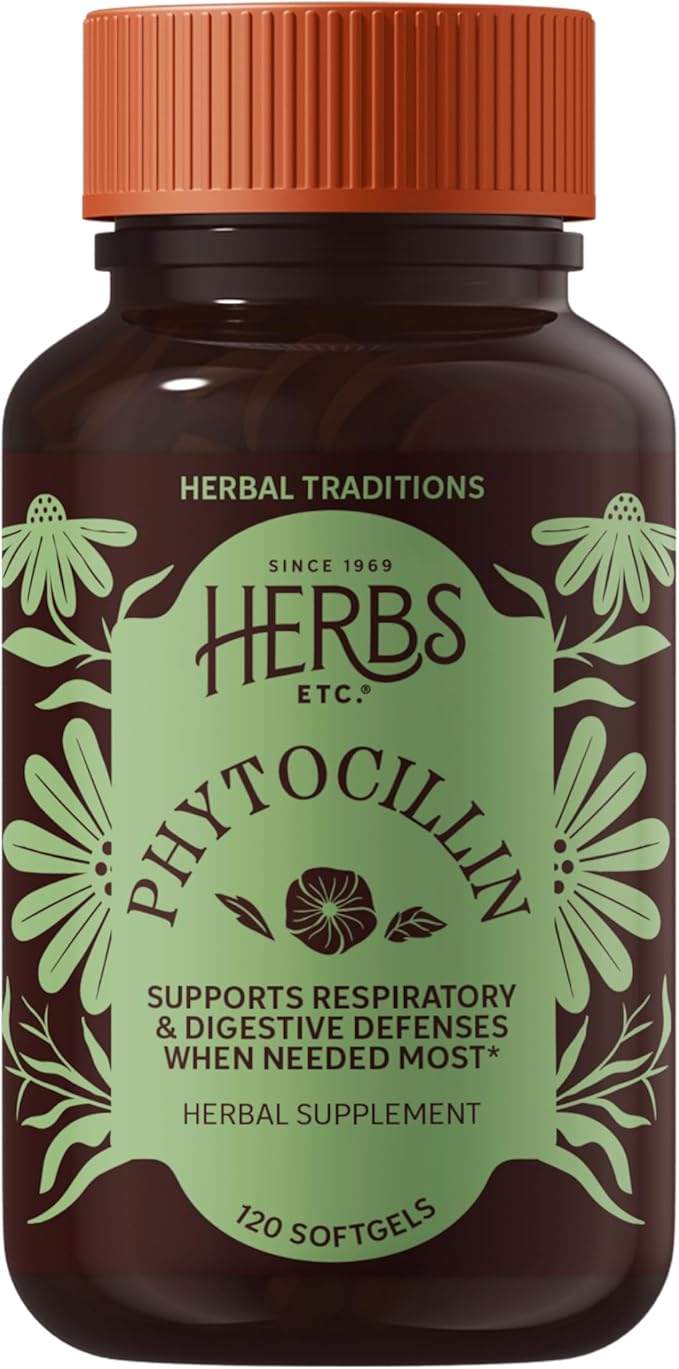 Herbs Etc. Phytocillin - Respiratory &amp Digestive Health Support Supplement - Herbal Formula to Support Digestion - Support Healthy Breathing - 120 Softgels (120 Servings)