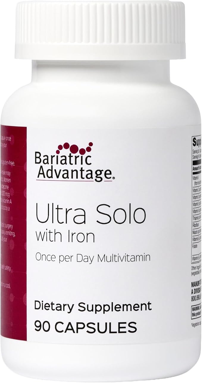 Bariatric Advantage Ultra Solo with Iron - Once-Per-Day Daily Multivitamin - for Bariatric Patients - with Thiamin Vitamin A &amp More - Gluten Free - 90 Capsules