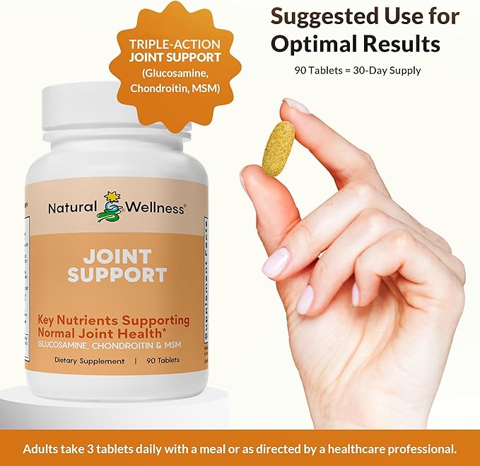 Natural Wellness Glucosamine Chondroitin with MSM and Turmeric Supplement – Supports Joint Health Mobility and Cartilage Strength – Glucosamine MSM Tablets for Flexibility – 90 Count