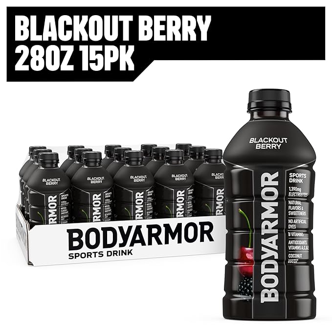 BODYARMOR Sports Drink Blackout Berry Electrolyte Drink Hydration 28 Fl Oz Bottles (15 Pack) Flavored Coconut Water with B Vitamins &amp Antioxidants