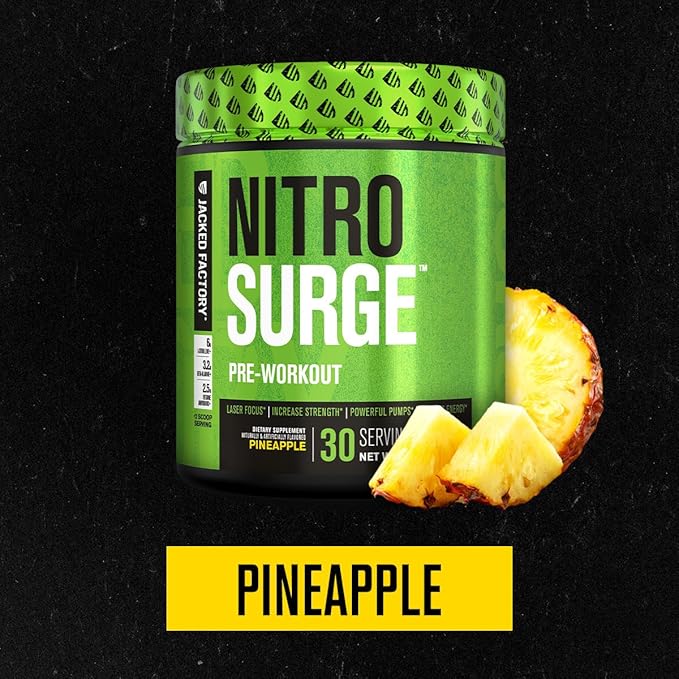 Jacked Factory Nitrosurge Pre-Workout in Pineapple &amp BCAA in Fruit Punch for Muscle Building and Recovery