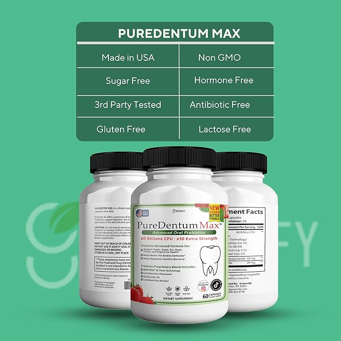 PureDentum for Gums and Teeth Health &amp Fresh Breath - 40 Billion CFU Advanced Oral Probiotics for Mouth Bad Breath Capsule Supplement (10)
