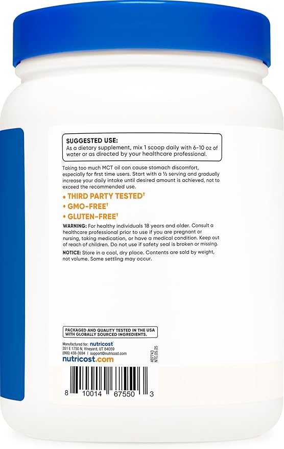 Nutricost MCT Oil Powder 1LB (16oz) - Great for Keto Ketosis and Ketogenic Diets - Zero Net Carbs Non-GMO + Gluten Free (Medium Chain Triglyceride)