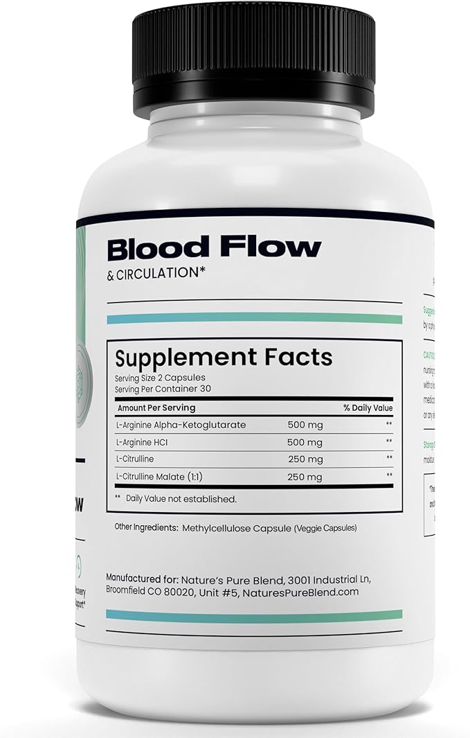 Nature's Pure Blend Nitric Oxide Supplements for Men – L-Arginine L-Citrulline – Heart Support &amp Flow Circulation Booster – 1500MG L Arginine and L Citrulline Preworkout Bodybuilding