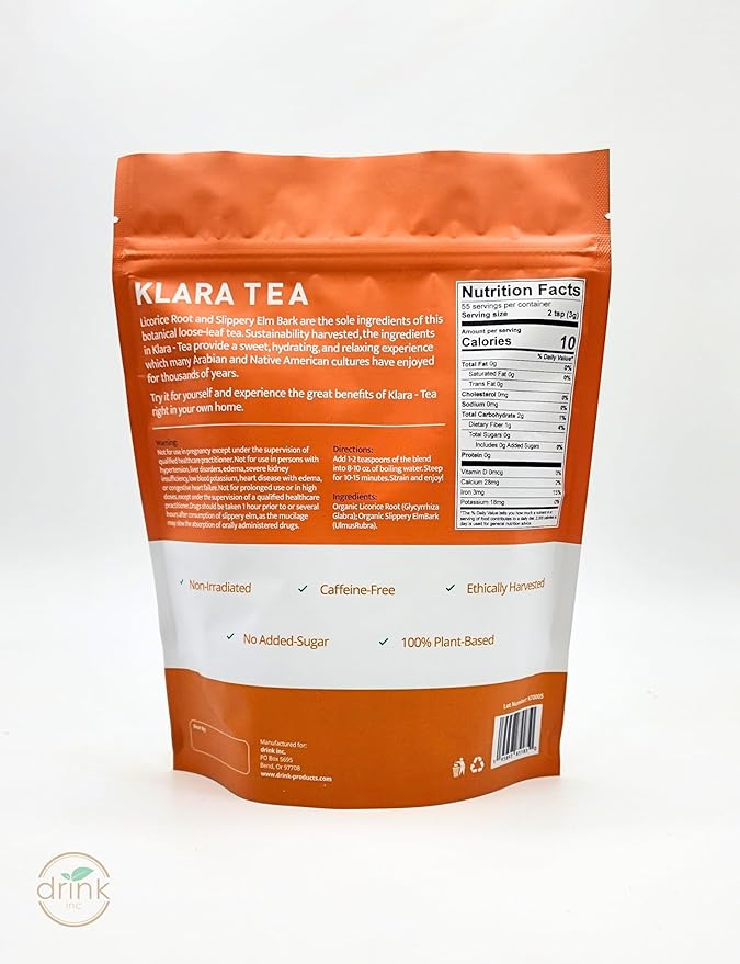 Drink Inc Klara Tea | Licorice Root &amp Slippery Elm | Premium Loose Leaf Tea | 6oz | 55 Servings