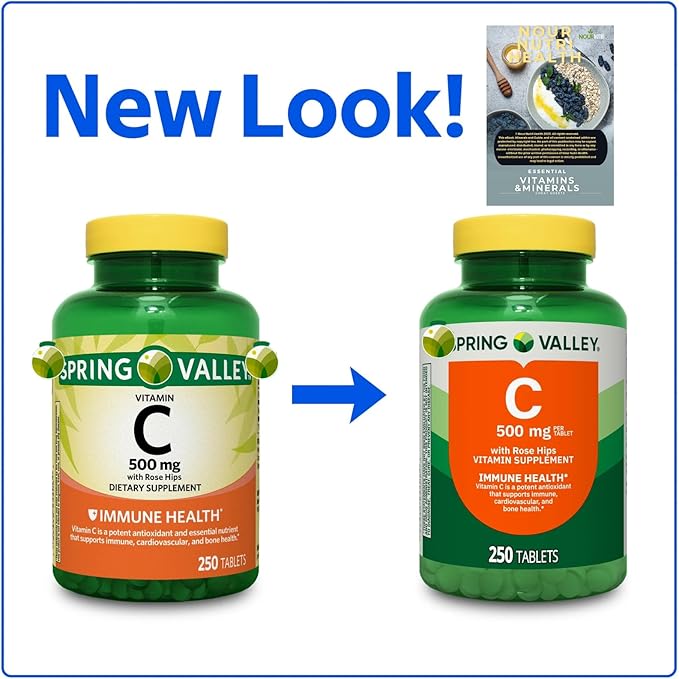 250 Count Vitamin C 500mg with Rose HIPS Tablets Dietary Supplement Antioxidant Protection 250 Tablets + Vitamin Guide Included