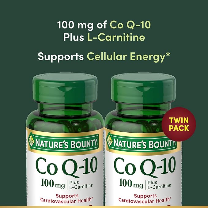 Nature's Bounty CoQ10 Dietary Supplement Supports Heart Health 100mg Plus L-Carnitine Twin Pack 120 Softgels