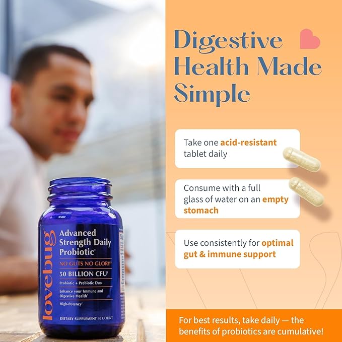 Lovebug Award Winning Maximum Strength | Rebuild &amp Restore Immune and Digestive Microbiome | 10 Clinically Studied Strains for Constipation Diarrhea &amp Upset Stomach | 25 Billion CFU