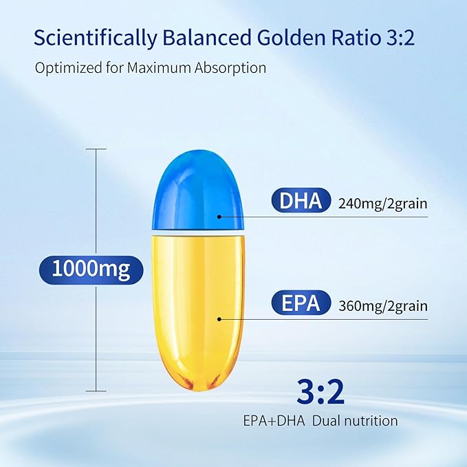 Omega-3 Fish Oil 1000mg Softgels - High Potency 360mg EPA + 240mg DHA per Serving Fish Oil Supplement from Wild-Caught Deep Ocean Fish Heart &amp Brain Support 400 Softgels