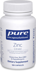 Pure Encapsulations Zinc (Citrate) - for Immune System Tissue Development &amp Metabolism* - Mineral Supplement with Enzymes - Highly Absorbable Zinc - Vegan &amp Non-GMO - 180 Capsules