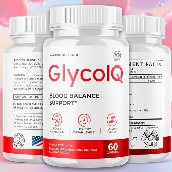 Glyco IQ Capsules Official GlycoIQ Blood Health Support Pills with All Natural Ingredients Glyco IQ Advanced Health &amp Wellness Support Formula with Premium Vitamins for Women &amp Men (60 Capsu