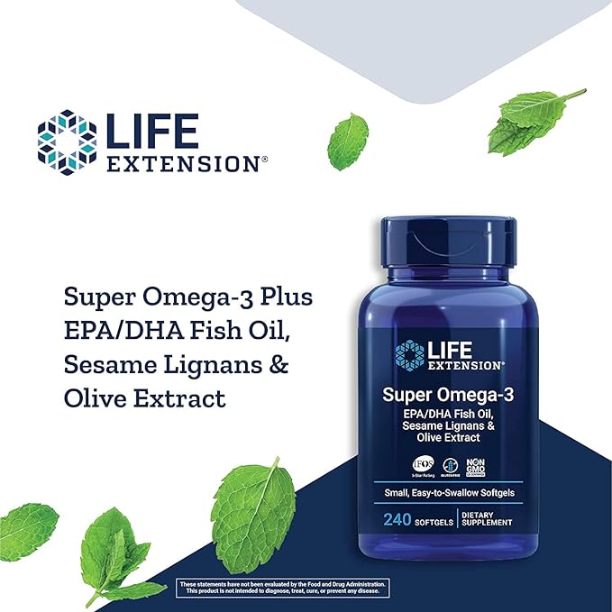 Life Extension Super Omega-3 EPA/DHA Fish Oil Sesame Lignans &amp Olive Extract – Heart Brain Inflammation Health Support Gluten-Free Easy to Swallow Non-GMO 240 Softgels (Pack of 2)