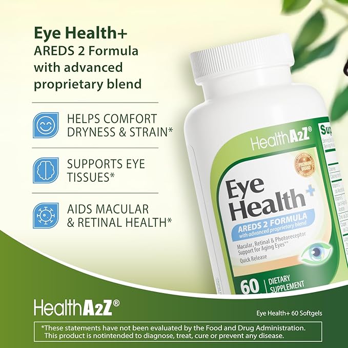 HealthA2Z® Eye Health - 60 Softgels - ARED 2 Formula - Macular Retinal &amp Photoreceptor - Support for Aging Eyes - Quick Release