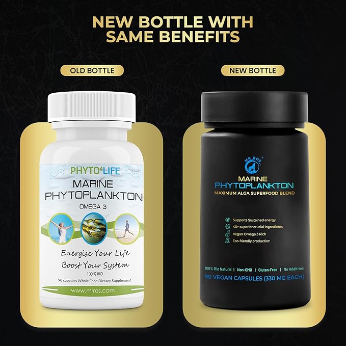 Marine Phytoplankton Capsules – 90 Vegan Capsules – Natural Energy Immune and Cognitive Support – Omega-3 Nannochloropsis gaditana Superfood Non-GMO Gluten Free