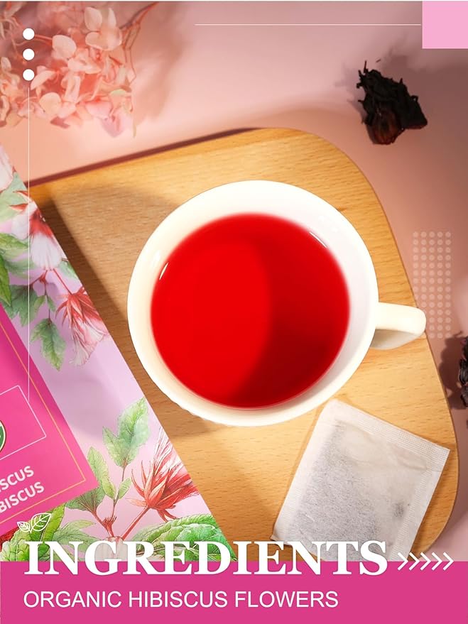 HYNTMYT Organic Hibiscus Tea Bags Premium USDA Organic Hibiscus Flowers Tea Bright &amp Tart Flavor Caffeine Free 120 Count