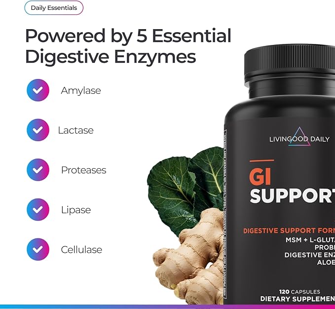 Livingood Daily Gut Cleanse Detox Supplement 13-in-1 GI Support with L Glutamine Aloe Vera Digestive Enzymes Probiotics &amp MSM Vegetarian Capsules Gluten Free Non GMO Allergen Free 120 Cou