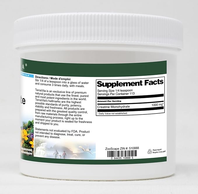 Terravita Creatine Monohydrate Powder (4 oz ZIN: 510888) - 3 Pack