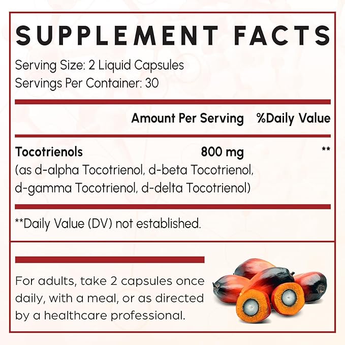 Kroppssund Tocotrienol Supplement 800mg Full Spectrum Capsules Tocotrienol Vitamin E -60 Liquid-Filled Capsules