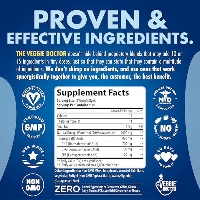 Vegan Omega 3 Supplement – Algae Omega 3 with DHA EPA DPA – Vegan Capsules from Algal – Fish Oil Alternative – Plant-Based Algae Oil Formula – Non-GMO Carrageenan-Free High Strength
