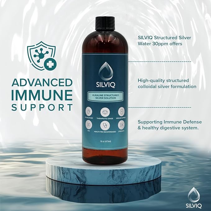 Structured Silver Water 30PPM - ph Balanced Alkaline Structure Silver Liquid Solution Mineral Supplement for Natural Immune Support - Enhanced Wellness &amp Gut Health - 16 Oz (437ml)