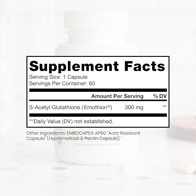 Pure Therapro Rx S-Acetyl Glutathione Gold 300mg PER Capsule - 60 Capsules | Extra-Strength | Patented Acetylated Form of Glutathione (EMOTHION) from Italy | Pharmaceutical Grade | Zero Fillers