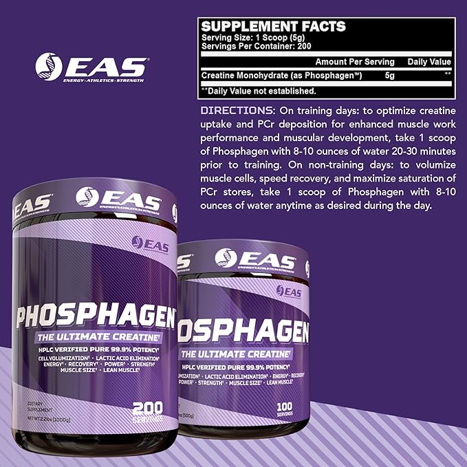 EAS Phosphagen Ultimate Creatine Powder | Power Strength Muscle Size &amp Cell Volumization | Pure 99.9% Potency | 200 Servings (Unflavored)