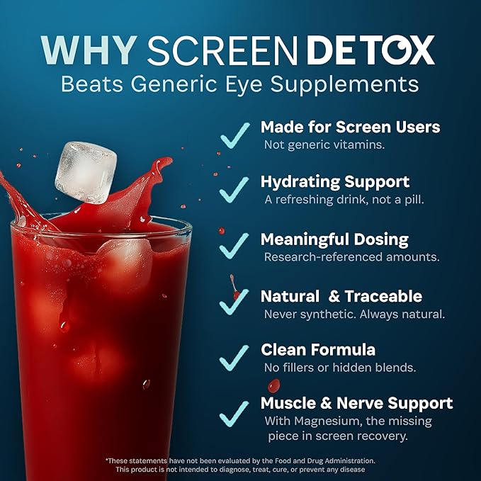 Computer Eye Strain Relief Drink Mix with 20mg Lutein 4mg Zeaxanthin 6mg Astaxanthin Bilberry Fruit &amp Pine Bark Extract Magnesium Glycinate Vision Supplement No Sugar