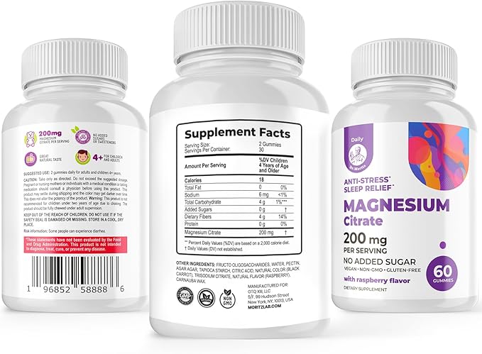 DR. MORITZ Magnesium Gummies for Adults - Sugar-Free Calm Magnesium Gummies - Supports a Healthy Stress Response - Raspberry Flavor - Non-GMO 200 mg 2 Pack (120 Count)