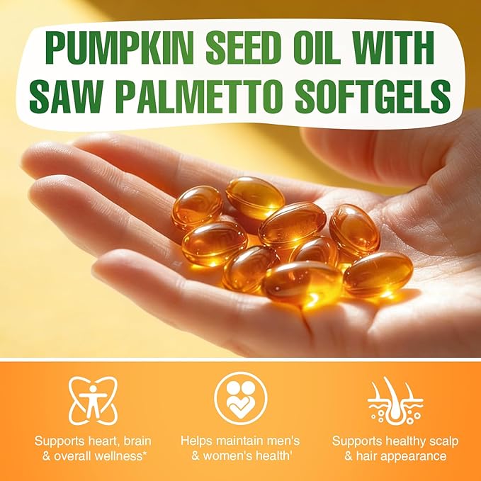 Pumpkin Seed Oil Capsules - Saw Palmetto Pumpkin Seed Oil 300 Softgels Prostate Health Immune and Urinary Tract Support Promotes Hair Growth - Pure Non GMO