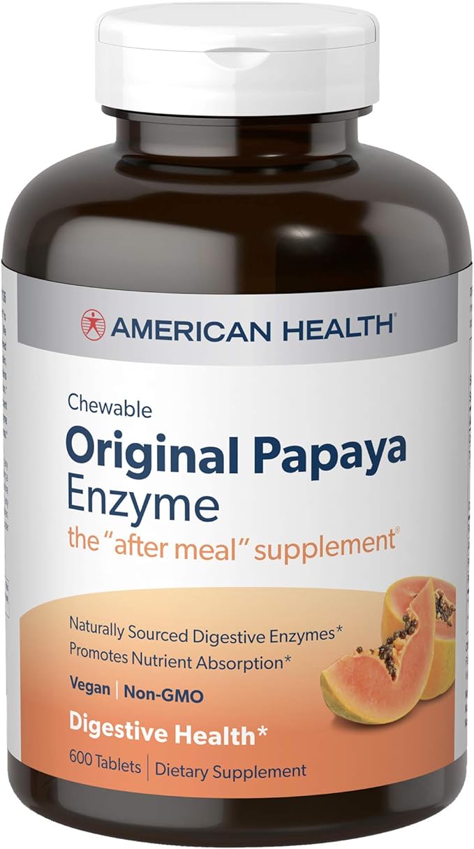 American Health Papaya Enzyme 600 Count Chewable Tablets with Chlorophyll and Original 600 Count Papaya Digestive Enzyme Chewable Tablets Bundle
