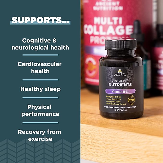 Ancient Nutrition Vitamin B12 Supplement Supports Energy Metabolism and Nervous System Health Adaptogenic Herbs Enzyme Activated Paleo &amp Keto Friendly 30 Capsules