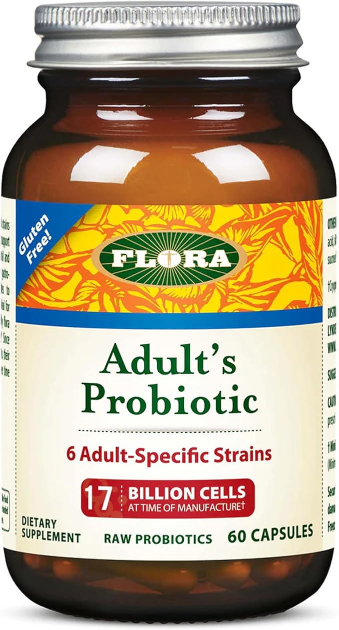 Flora Adult's Probiotic - Vegetarian Daily Probiotic for Gut &amp Digestive Health - Includes Lactobacillus &amp Bifidobacterium - 17 Billion CFU - Gluten-Free - Keep Chilled - 60 Capsules