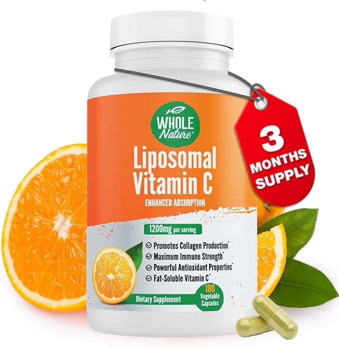 Liposomal Vitamin C Supplement Pills 1200 mg - High Absorption 180 Vegan Capsules Fat Soluble VIT C Maximum Strength Immune System and Collagen Booster Sunflower Lecithin