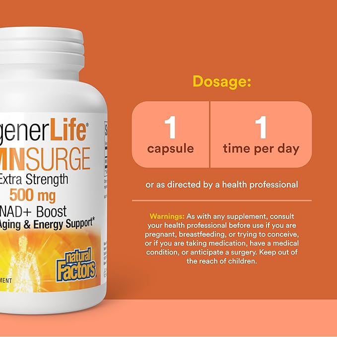 Natural Factors Regenerlife NMN NAD+ Boost 500MG 30 Vegetarian Capsules