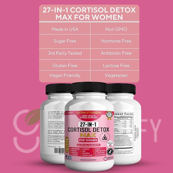 27-in-1 Cortisol Detox Max for Women Extra Strength Deep Calm &amp Stress Support 60 Capsules 30-Day Supply (2)