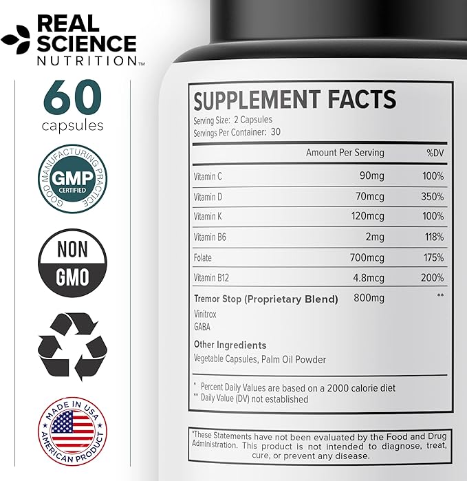 Real Science Tardivex All Natural Nerve Support Supplement for Neurological Balance - Includes Vinitrox GABA &amp Essential Vitamins for Controlled Movement &amp Coordination - Made in USA 60 Caps