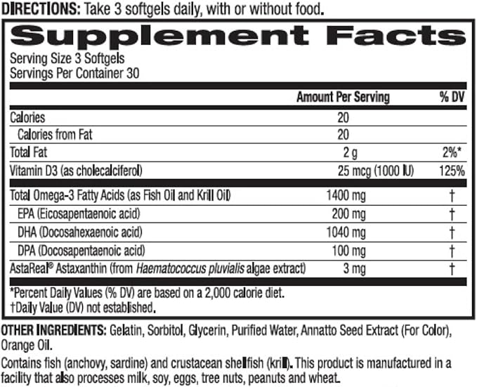 BioTrust OmegaKrill EPA &amp DHA Omega 3 Supplement Fish and Krill Oil to Provide Support for Joint Heart Brain Eye and Skin (30 Servings)