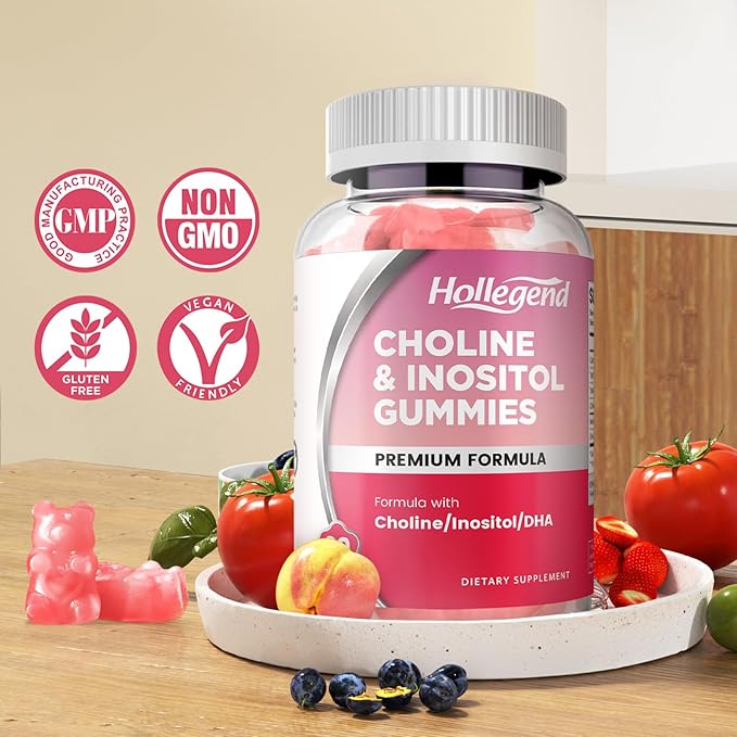 Prenatal Choline Inositol Gummies Chewable Choline Supplement with DHA Prenatal Vitamin for Women &amp Kids Support Nervous System Immune &amp Brain Health Vegan Strawberry Flavor Sugar Free