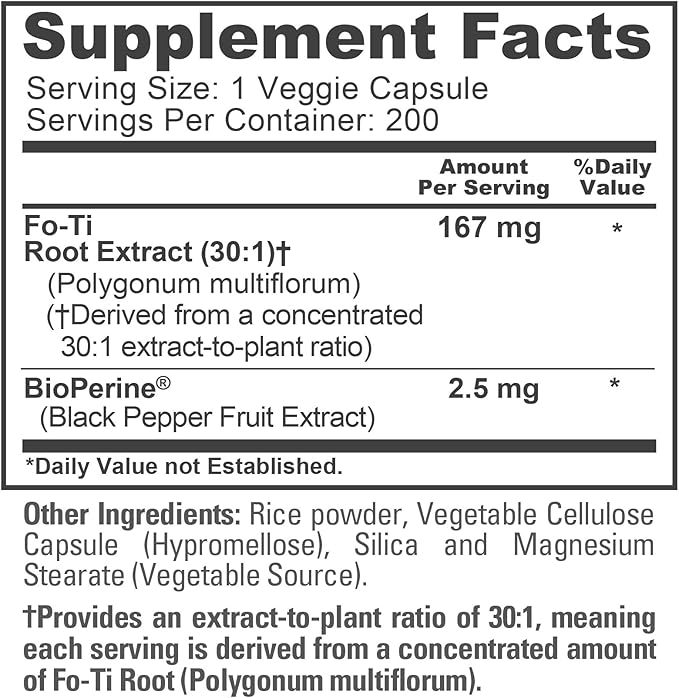 NusaPure Fo-Ti Capsules 167 mg 200 Veg Capsules (Non-GMO Vegan)