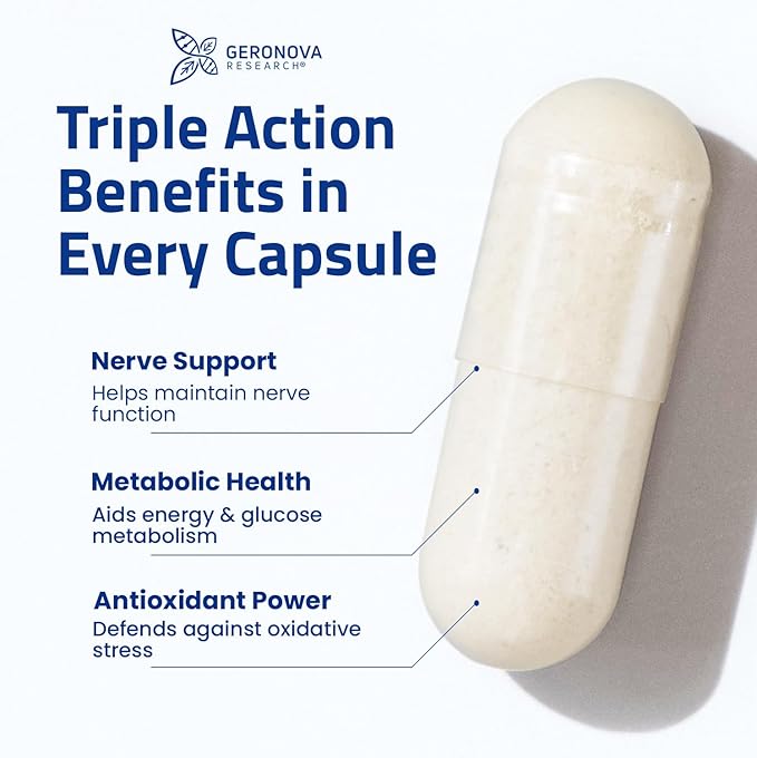 Geronova Research Bio-Enhanced R-Lipoic Acid 600 mg Capsules - 6 Month Supply - Stabilized R Alpha Lipoic Acid with Enhanced Absorption - R Lipoic Acid Supplement - 360 Count