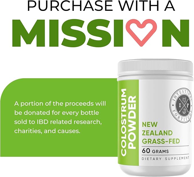 Intestinal Fortitude 100% Grass Fed New Zealand Cows Colostrum Powder Grassfed Hormone Free GMO Free Optimal Gut Health and Immune System Support Leaky Gut IBD 60 Grams